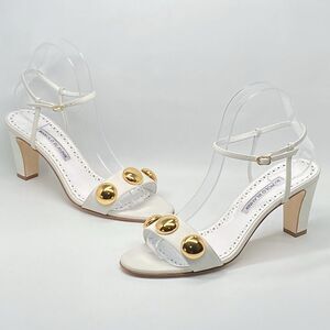 Manolo Blahnik Chaouhenhi 70MM Embellished Leather Sandals size 38.5